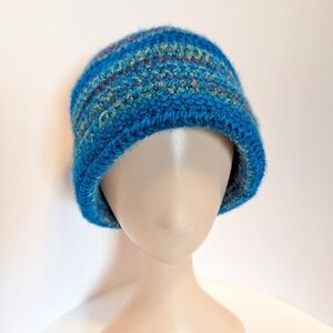 NEW, Blue rainbow brim beanie, Crochet, handmade